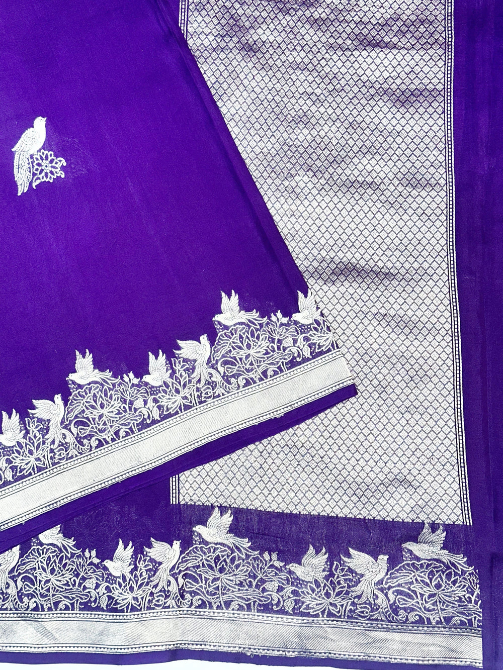 Violet Purple Motif Katan Silk Handwoven Banarasi Saree