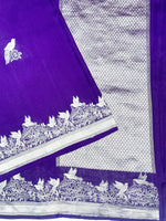 Violet Purple Motif Katan Silk Handwoven Banarasi Saree