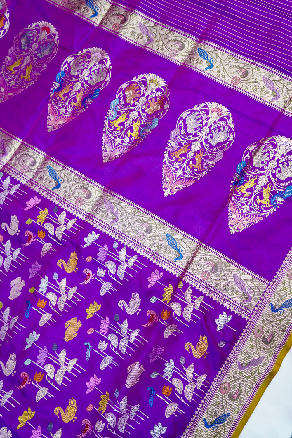 Violet Purple Shikargah Katan Silk Handwoven Banarasi Saree