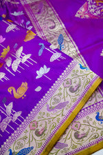 Violet Purple Shikargah Katan Silk Handwoven Banarasi Saree