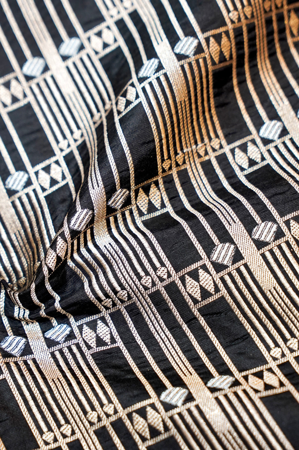 Jade Black Geometric Katan Silk Handwoven Banarasi Thaan