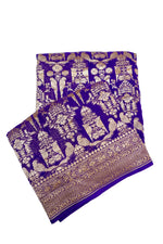 Violet Purple Antique Zari Crepe  Handwoven Banarasi Saree