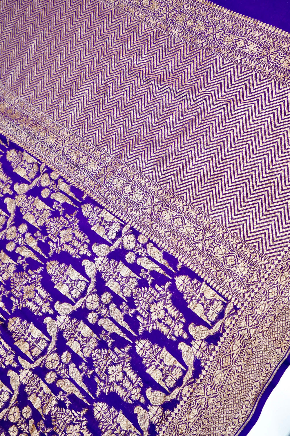 Violet Purple Antique Zari Crepe  Handwoven Banarasi Saree
