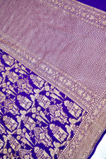 Violet Purple Antique Zari Crepe  Handwoven Banarasi Saree