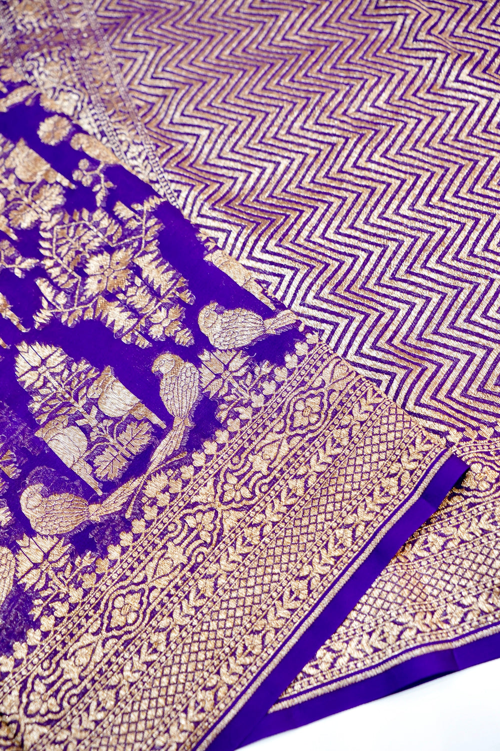 Violet Purple Antique Zari Crepe  Handwoven Banarasi Saree