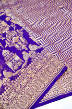 Violet Purple Antique Zari Crepe  Handwoven Banarasi Saree