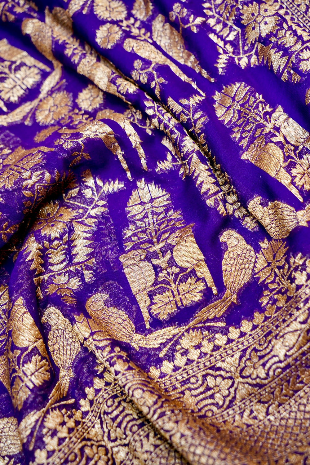 Violet Purple Antique Zari Crepe  Handwoven Banarasi Saree