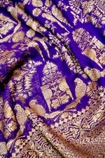 Violet Purple Antique Zari Crepe  Handwoven Banarasi Saree