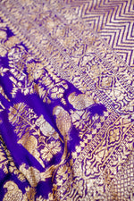 Violet Purple Antique Zari Crepe  Handwoven Banarasi Saree