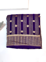 Indigo Blue Stripe Crepe  Handwoven Banarasi Saree