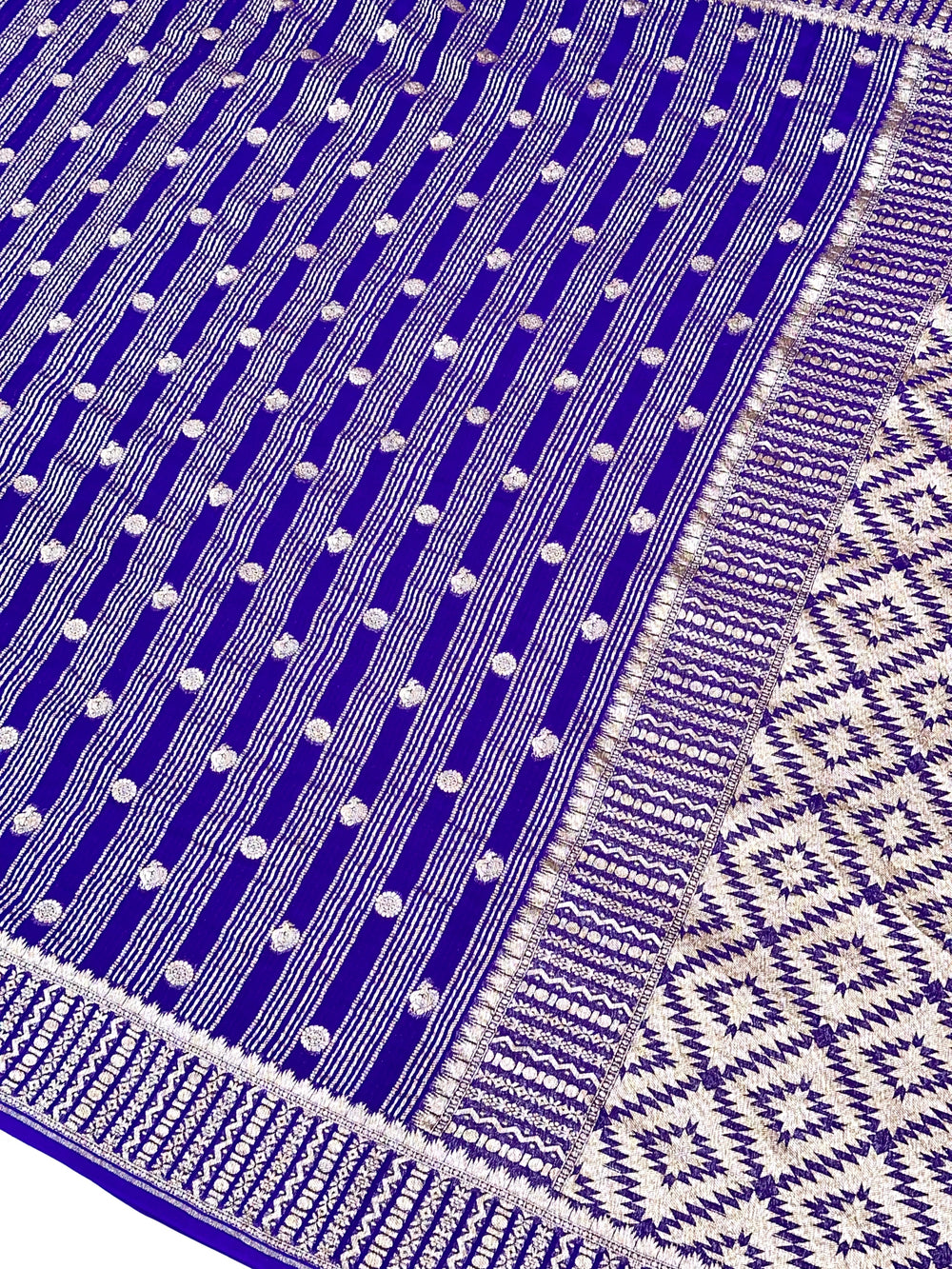 Indigo Blue Stripe Crepe  Handwoven Banarasi Saree