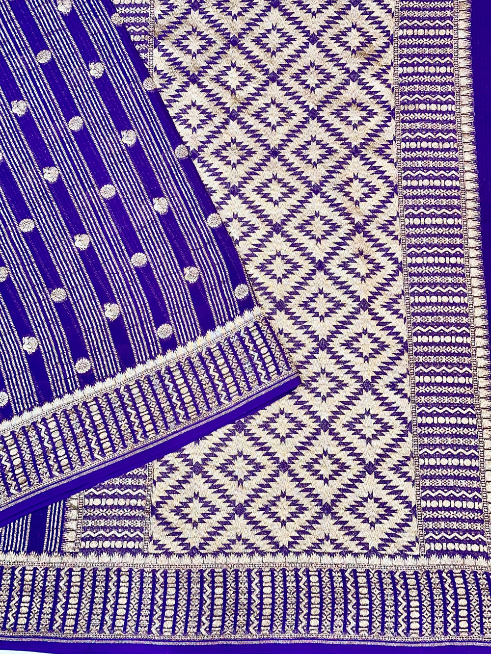 Indigo Blue Stripe Crepe  Handwoven Banarasi Saree