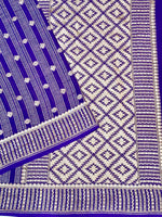 Indigo Blue Stripe Crepe  Handwoven Banarasi Saree