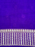 Indigo Blue Stripe Crepe  Handwoven Banarasi Saree