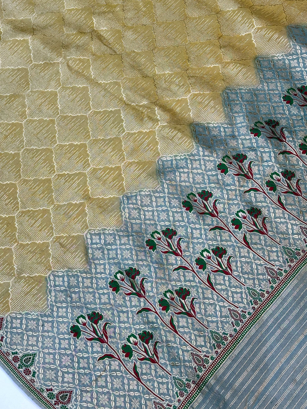 Fawn Tan Brocade Tussar Silk Handwoven Banarasi Saree