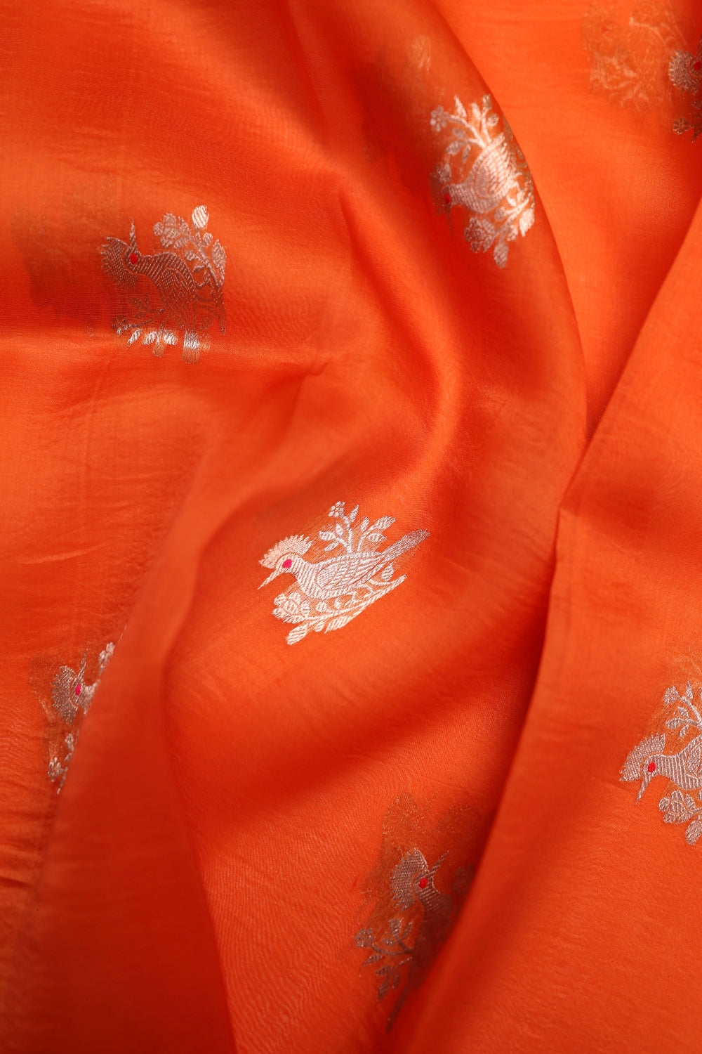 Handwoven Orange Banarasi Banarasi Tusser Silk Suit