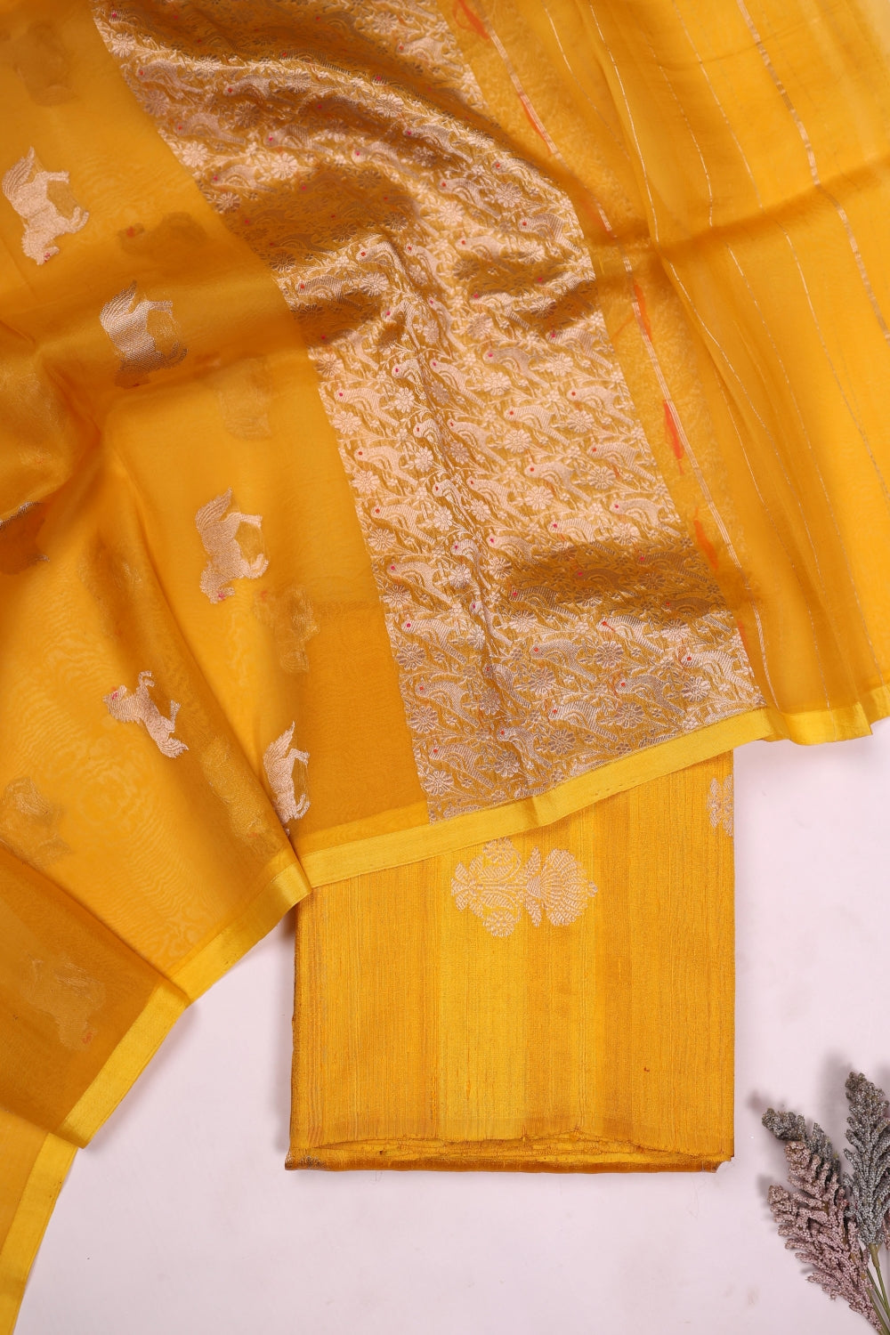 Handwoven Yellow Banarasi Tusser Silk Suit