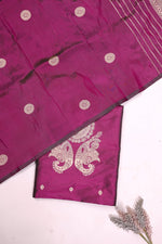 Handwoven Wine Berry Banarasi Katan Silk Suit