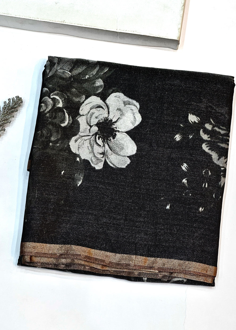 Metal Black Floral Katan Tissue Handwoven Banarasi Saree