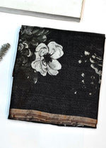 Metal Black Floral Katan Tissue Handwoven Banarasi Saree