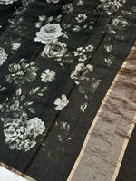 Metal Black Floral Katan Tissue Handwoven Banarasi Saree