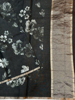 Metal Black Floral Katan Tissue Handwoven Banarasi Saree