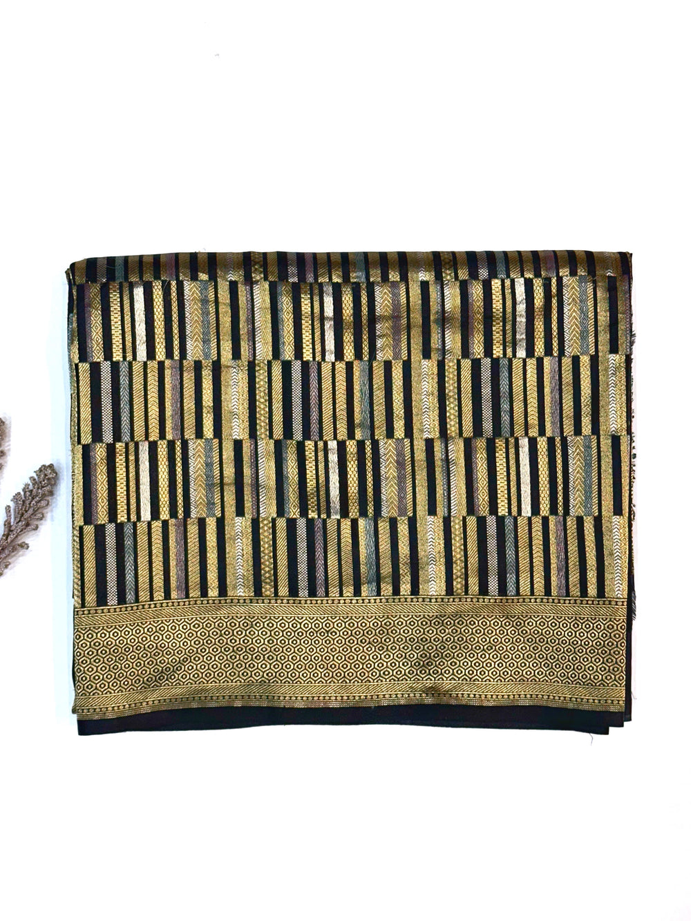 Jade Black Geometric Mashru Silk  Handwoven Banarasi Saree