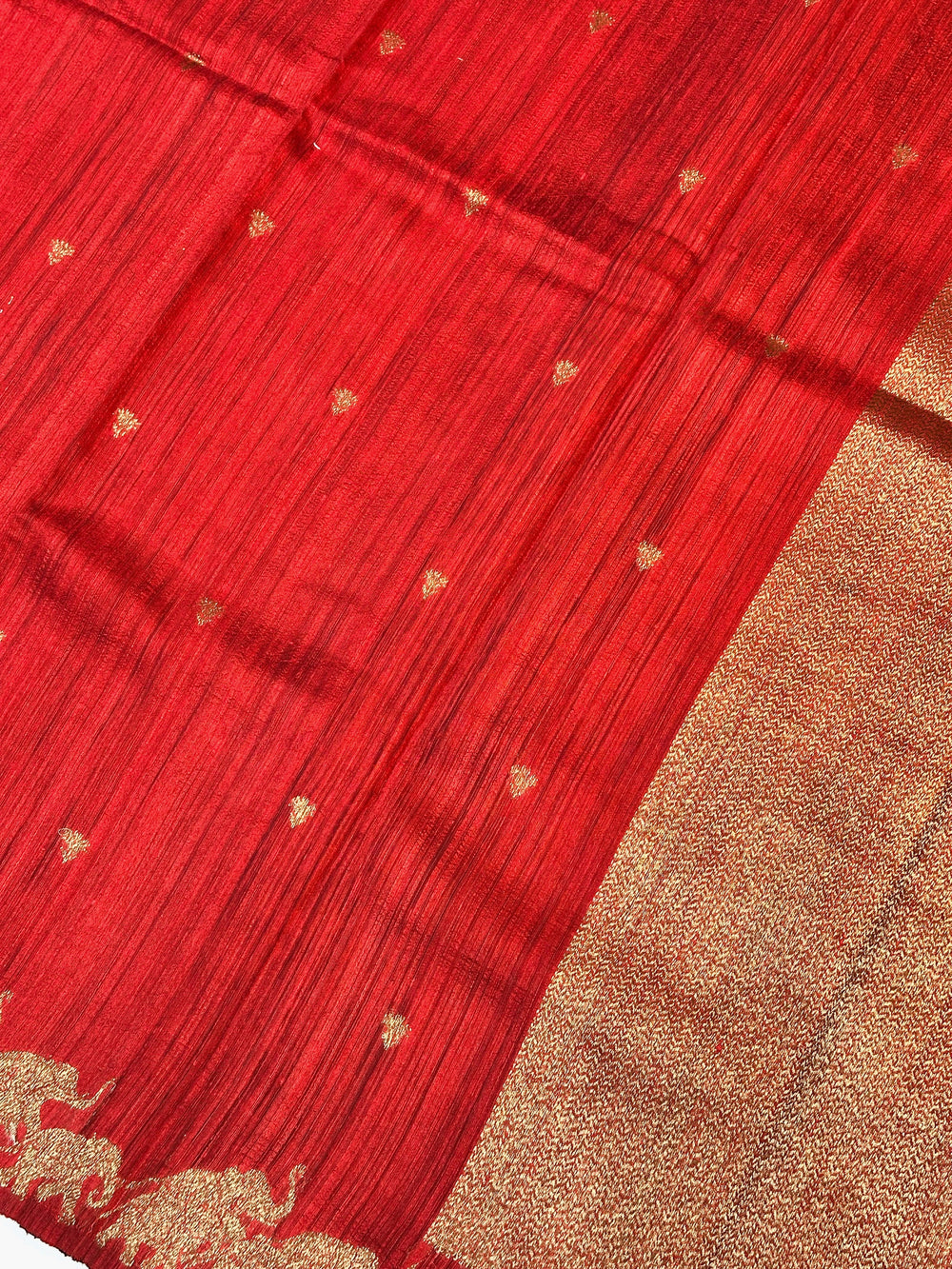 Crimson Red Motif Tussar Silk Handwoven Banarasi Saree