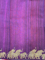 Crimson Red Motif Tussar Silk Handwoven Banarasi Saree