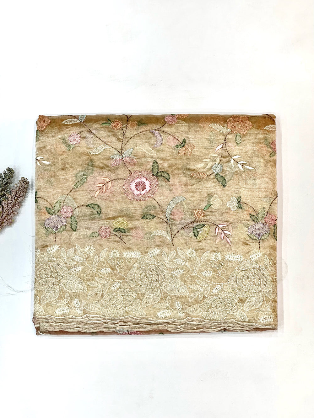 Linen White Resham Embroidery Breezy Organza  Handwoven Banarasi Saree