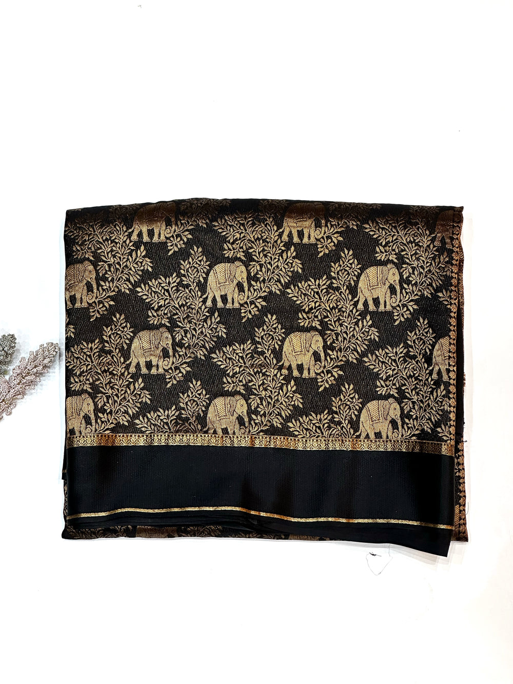 Jade Black Brocade Crepe  Handwoven Banarasi Saree
