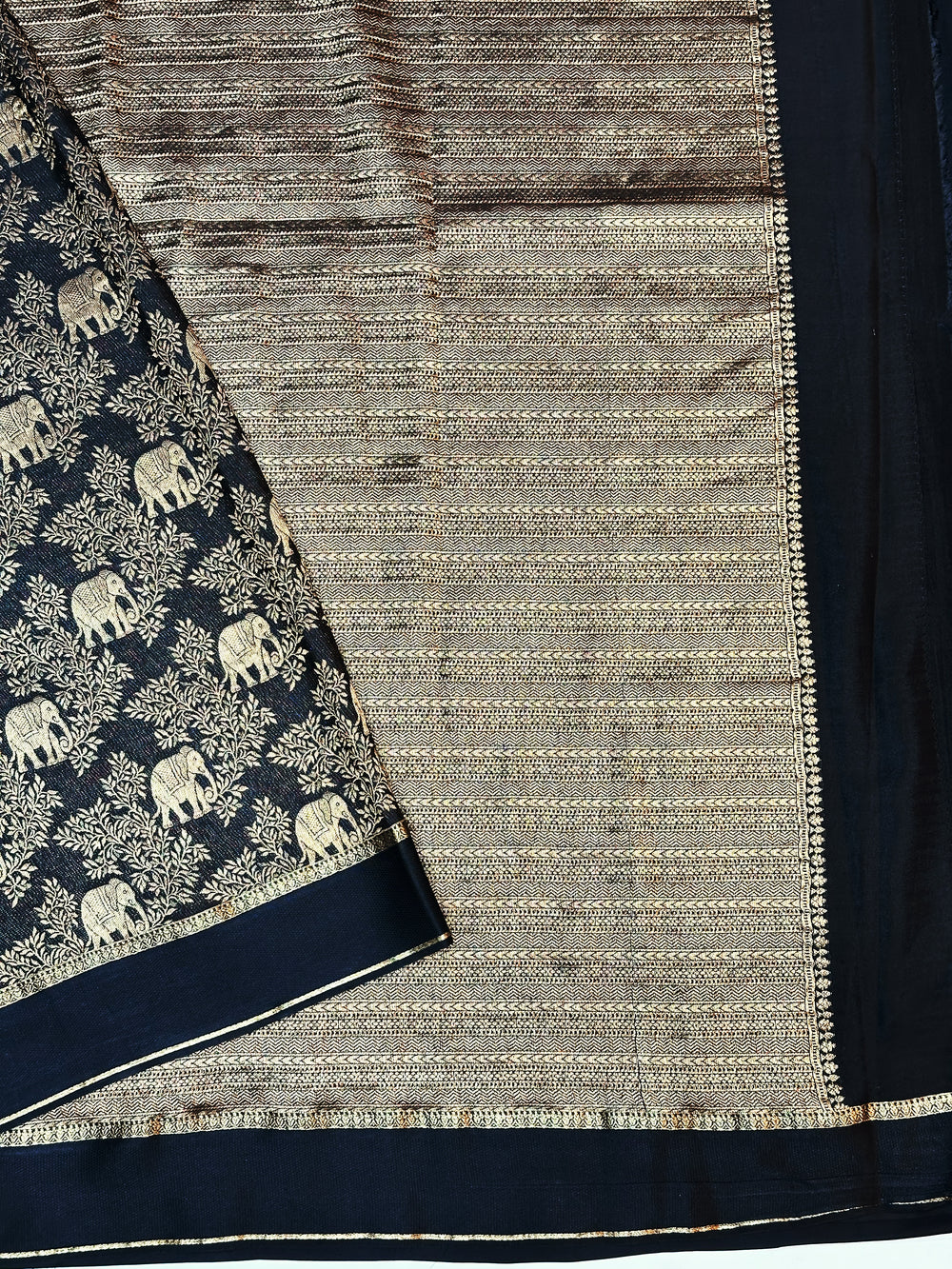 Jade Black Brocade Crepe  Handwoven Banarasi Saree