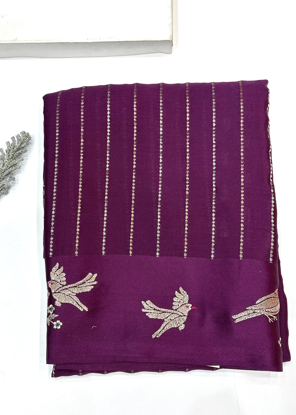 Boysenberry Purple Stripe Crepe  Handwoven Banarasi Saree