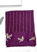 Boysenberry Purple Stripe Crepe  Handwoven Banarasi Saree