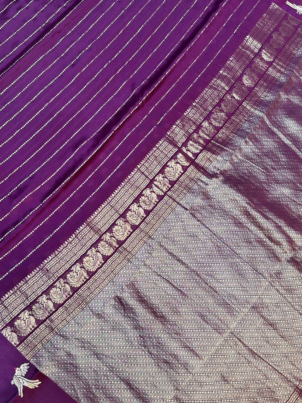 Boysenberry Purple Stripe Crepe  Handwoven Banarasi Saree