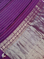 Boysenberry Purple Stripe Crepe  Handwoven Banarasi Saree