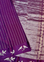 Boysenberry Purple Stripe Crepe  Handwoven Banarasi Saree