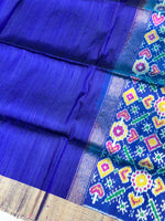 Admiral Blue Ikat Print Tussar Silk Handwoven Banarasi Saree