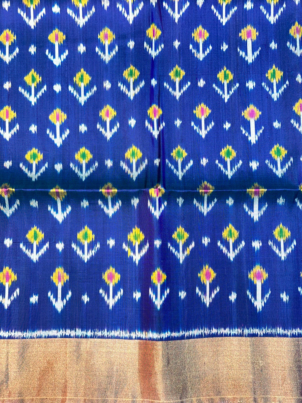 Admiral Blue Ikat Print Tussar Silk Handwoven Banarasi Saree
