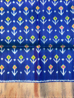 Admiral Blue Ikat Print Tussar Silk Handwoven Banarasi Saree