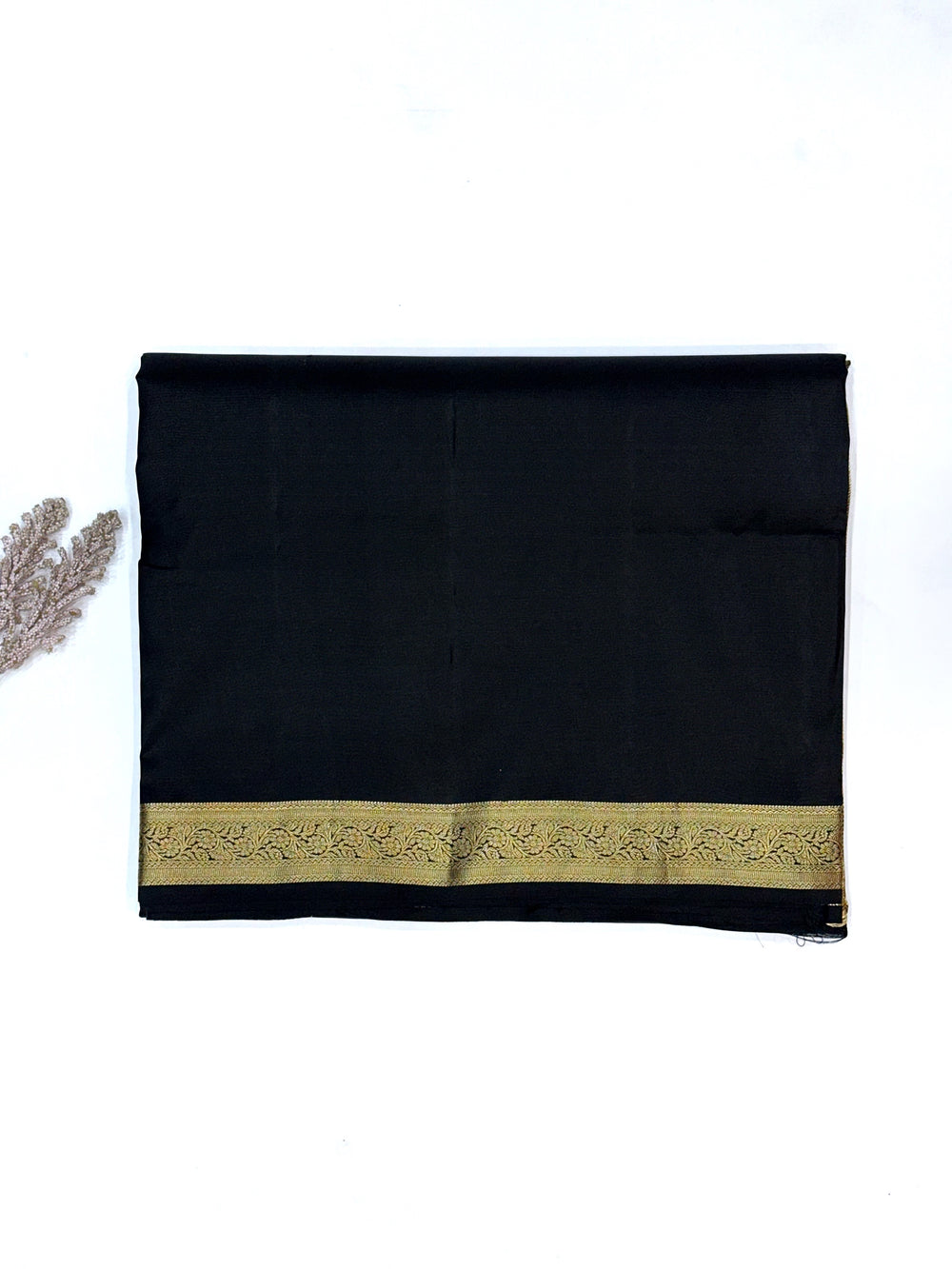 Jade Black Plain South Silk Kanjivaram Saree