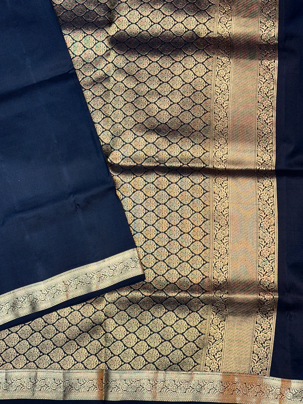 Jade Black Plain South Silk Kanjivaram Saree