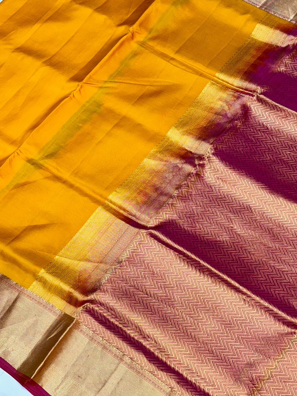 Honey Yellow Plain South Silk Kanjivaram Saree