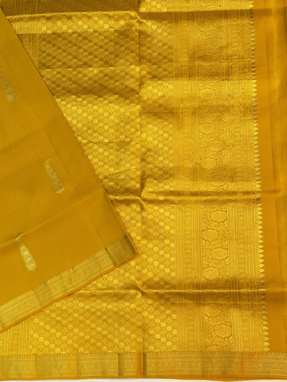 Mustard Yellow Motif Katan Silk Handwoven Banarasi Saree
