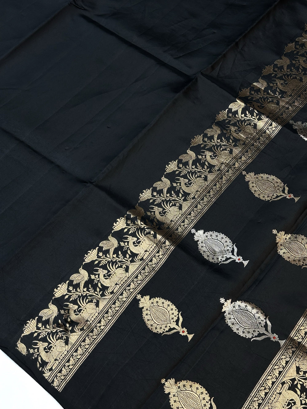 Jade Black Sona Roopa Soft Silk  Handwoven Banarasi Saree
