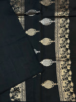 Jade Black Sona Roopa Soft Silk  Handwoven Banarasi Saree