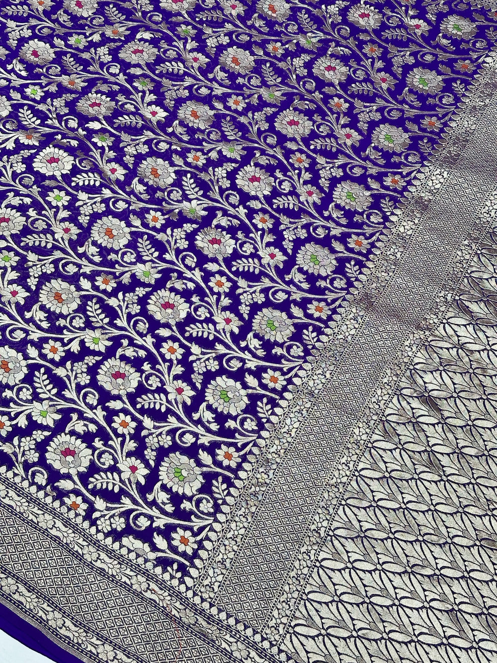Berry Blue Meenakari Georgette Khaddi Handwoven Banarasi Saree