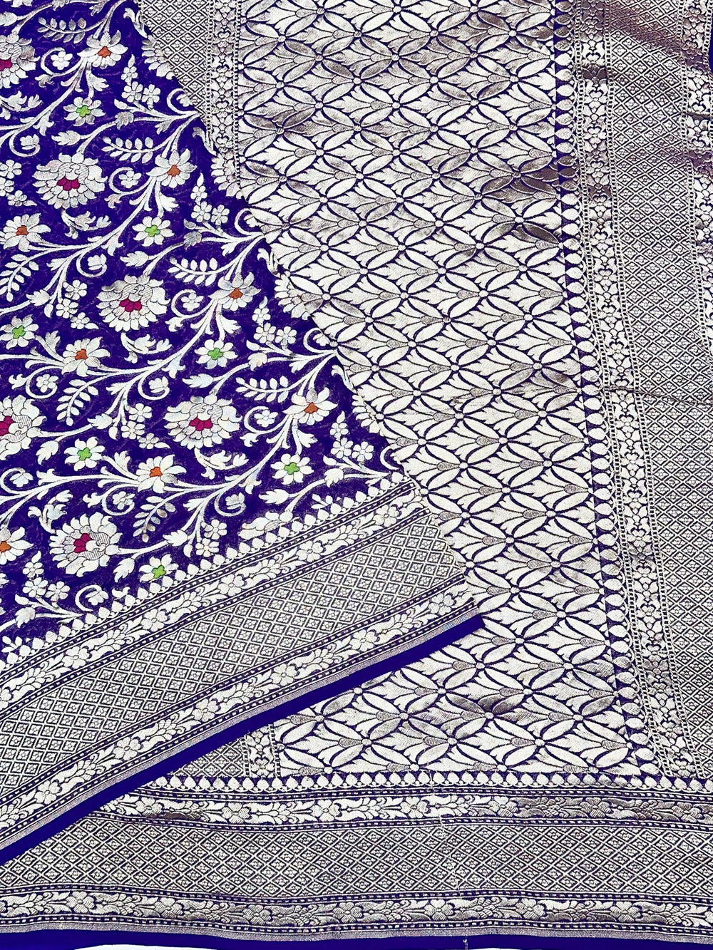 Berry Blue Meenakari Georgette Khaddi Handwoven Banarasi Saree