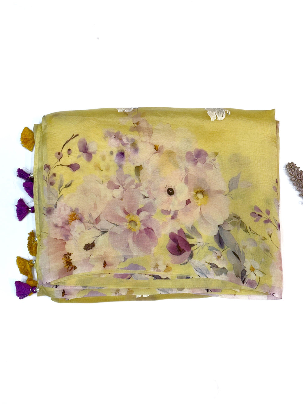 Cream White Hand Embroidery Kora Silk Designer Sarees