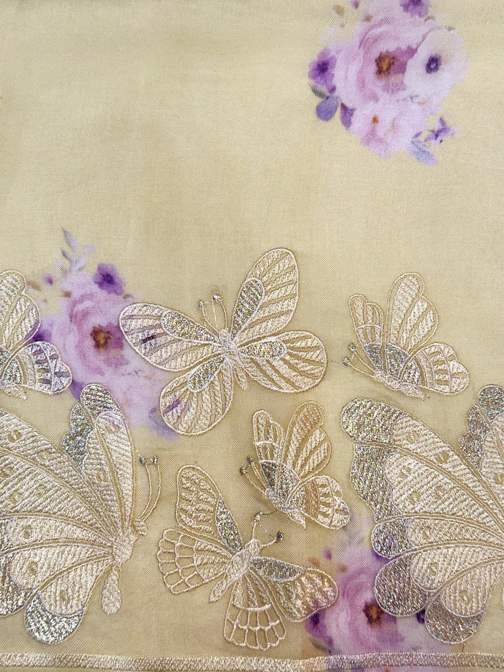 Cream White Hand Embroidery Kora Silk Designer Sarees